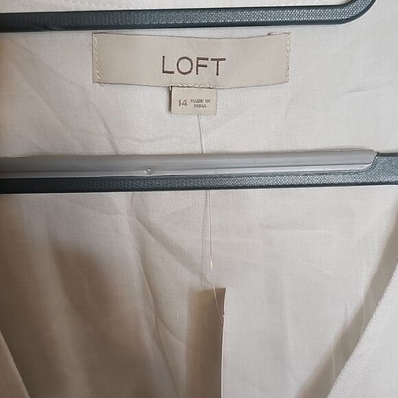 NWT LOFT 14 White Linen Blend Button Front V Neck Women's Dress - Picture 8 of 12
